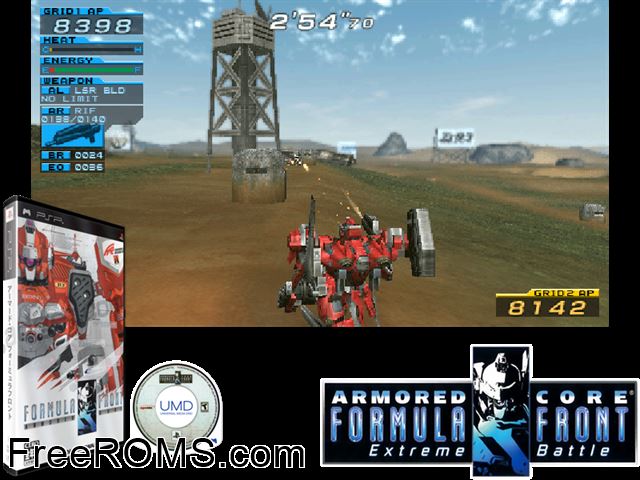 Armored Core - Formula Front (Korea) PSP game showing 3D box cover and gameplay screenshot