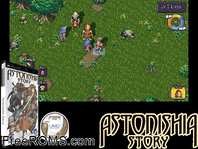 Astonishia Story (Korea) PSP game showing 3D box cover and gameplay screenshot