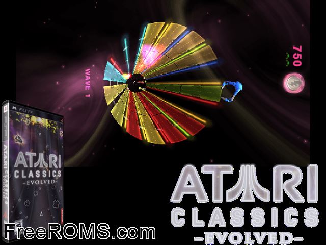 Atari Classics Evolved PSP game showing 3D box cover and gameplay screenshot
