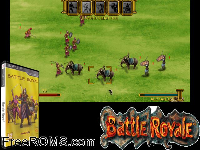 Battle Royal (v2) Europe PSP game showing 3D box cover and gameplay screenshot