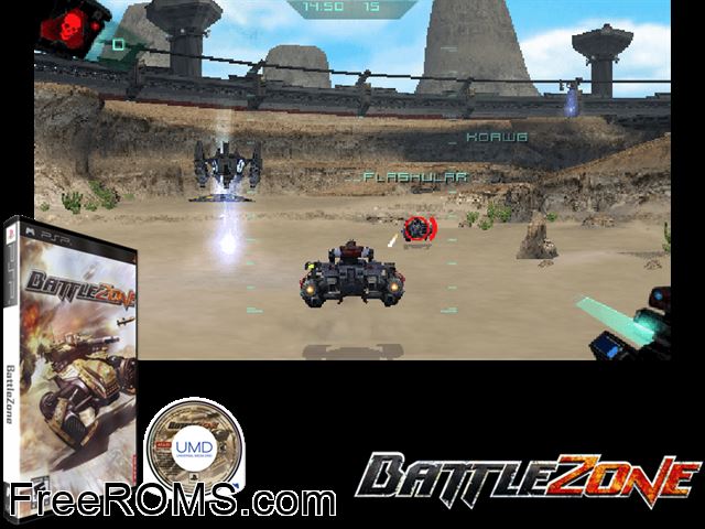 Battlezone (Europe) PSP game showing 3D box cover and gameplay screenshot
