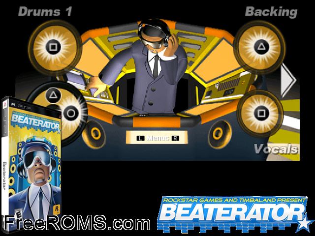 Beaterator (Europe) PSP game showing 3D box cover and gameplay screenshot