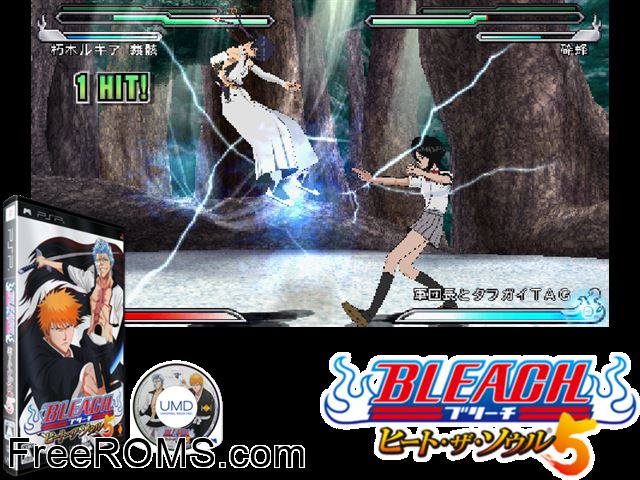 Bleach - Heat The Soul 6 (China) PSP game showing 3D box cover and gameplay screenshot