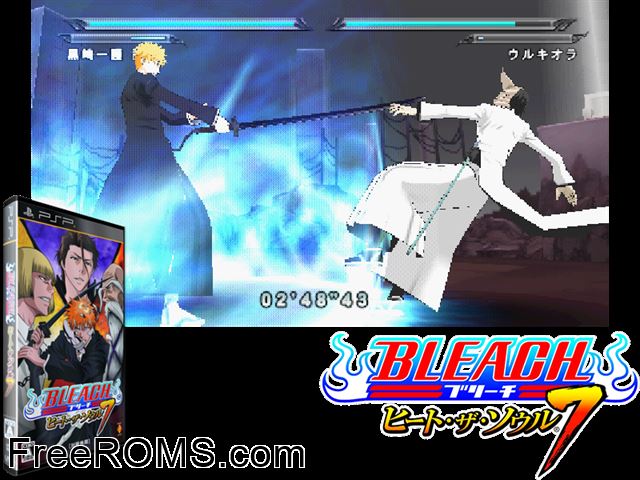 Bleach - Heat The Soul 7 (China) PSP game showing 3D box cover and gameplay screenshot