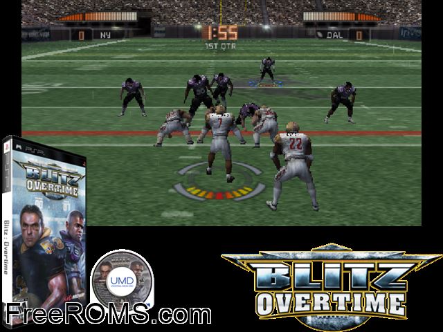 Blitz - Overtime PSP game showing 3D box cover and gameplay screenshot