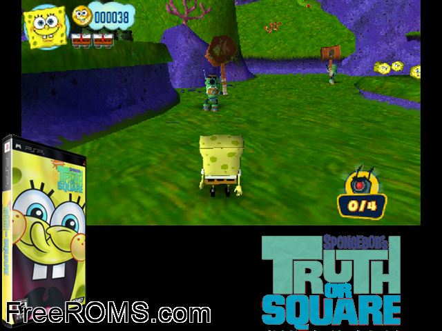 Bob Esponja Atrapados en el Congelador (Spain) PSP game showing 3D box cover and gameplay screenshot
