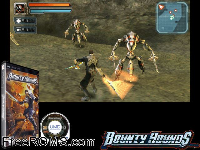 Bounty Hounds (China) PSP game showing 3D box cover and gameplay screenshot