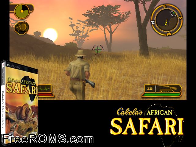 Cabela's African Safari PSP game showing 3D box cover and gameplay screenshot