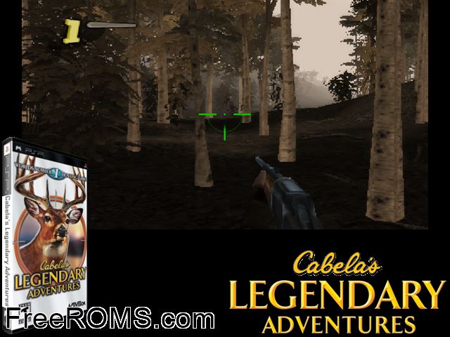 Cabela's Legendary Adventures PSP game showing 3D box cover and gameplay screenshot
