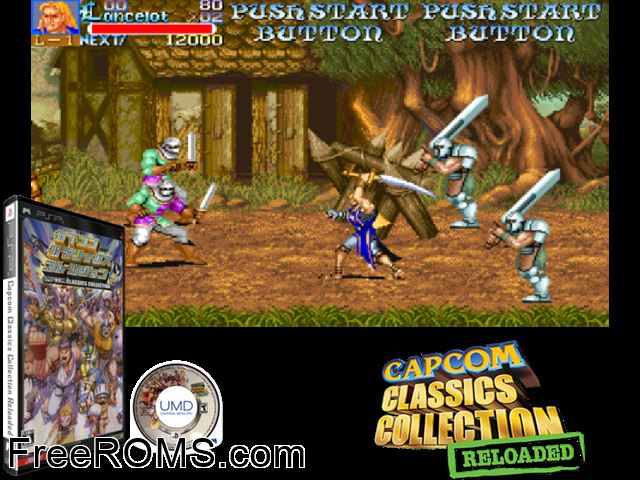 Capcom Classics Collection (Japan) PSP game showing 3D box cover and gameplay screenshot
