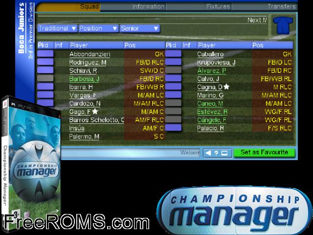 Championship Manager Europe) PSP game showing 3D box cover and gameplay screenshot