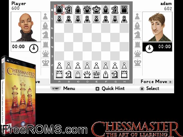 Chessmaster - The Art of Learning PSP game showing 3D box cover and gameplay screenshot
