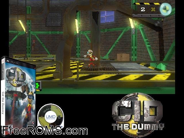 Cid The Dummy PSP game showing 3D box cover and gameplay screenshot