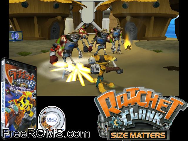 Clank and Ratchet - Maru Hi Mission - Ignition (Japan) PSP game showing 3D box cover and gameplay screenshot