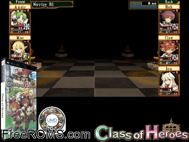 Class of Heroes PSP game showing 3D box cover and gameplay screenshot