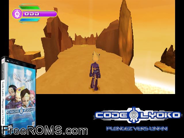 Code Lyoko - Quest For Infinity PSP game showing 3D box cover and gameplay screenshot
