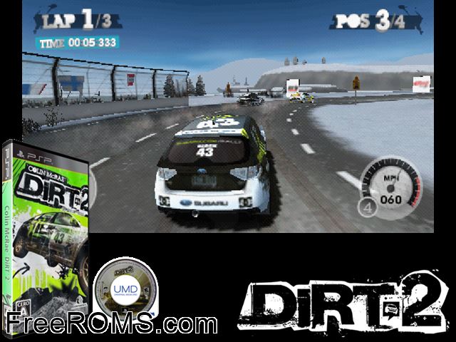 Colin Mcrae - Dirt 2 (Japan) PSP game showing 3D box cover and gameplay screenshot