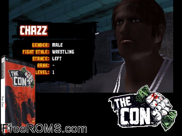 Con, The PSP game showing 3D box cover and gameplay screenshot