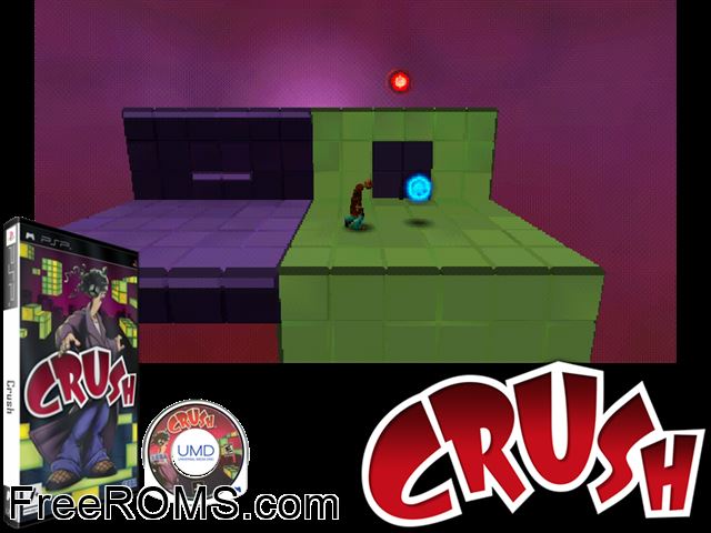 Crush (Europe) PSP game showing 3D box cover and gameplay screenshot