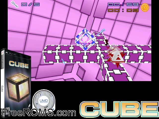 Cube PSP game showing 3D box cover and gameplay screenshot