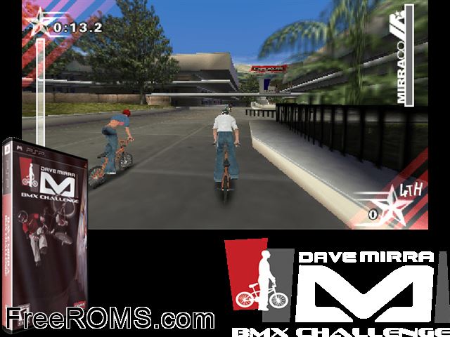 Dave Mirra Bmx Challenge PSP game showing 3D box cover and gameplay screenshot