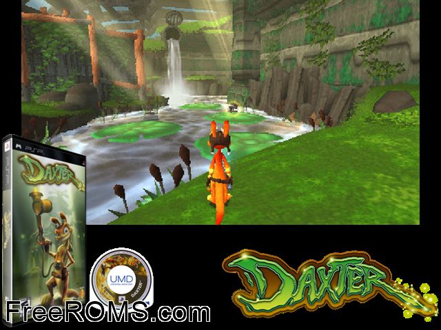 Daxter PSP game showing 3D box cover and gameplay screenshot