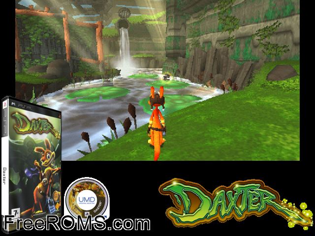 Daxter (Europe) PSP game showing 3D box cover and gameplay screenshot