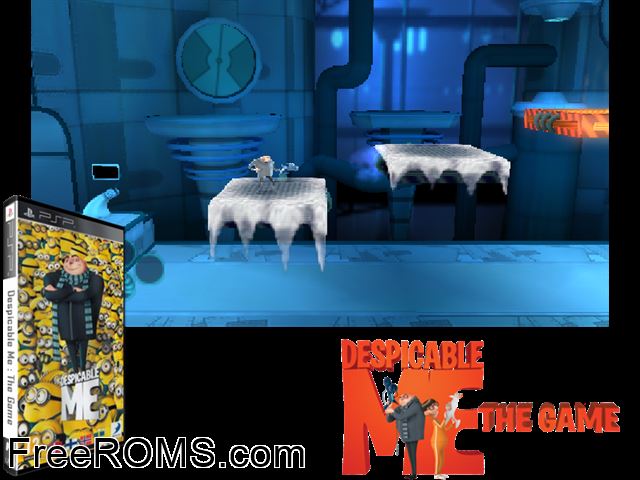 Despicable Me PSP game showing 3D box cover and gameplay screenshot