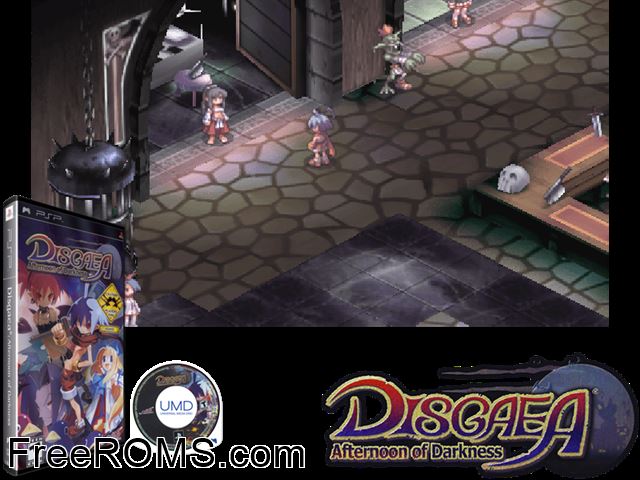 Disgaea Portable (China) PSP game showing 3D box cover and gameplay screenshot