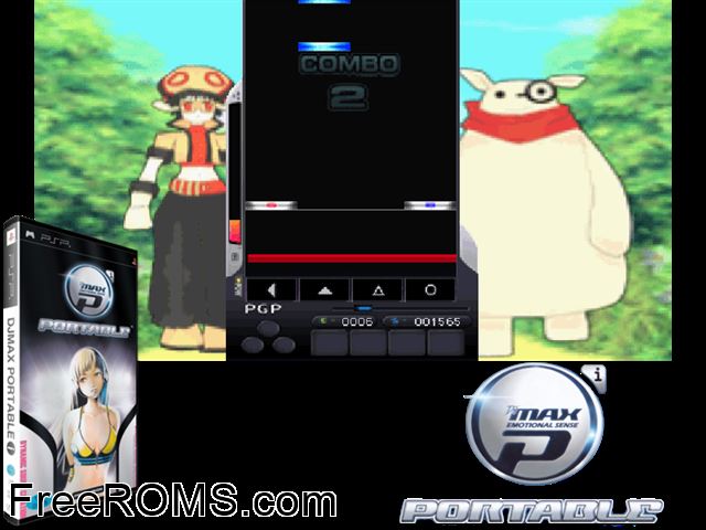 DJ Max Emotional Sense P - Portable - Dynamic Sound Creation (International) (Korea) PSP game showing 3D box cover and gameplay screenshot