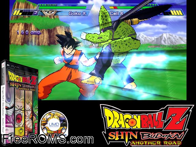 Dragon Ball Z - Shin Budokai - Another Road PSP game showing 3D box cover and gameplay screenshot