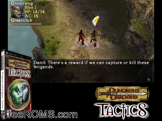 Dungeons and Dragons Tactics PSP game showing 3D box cover and gameplay screenshot