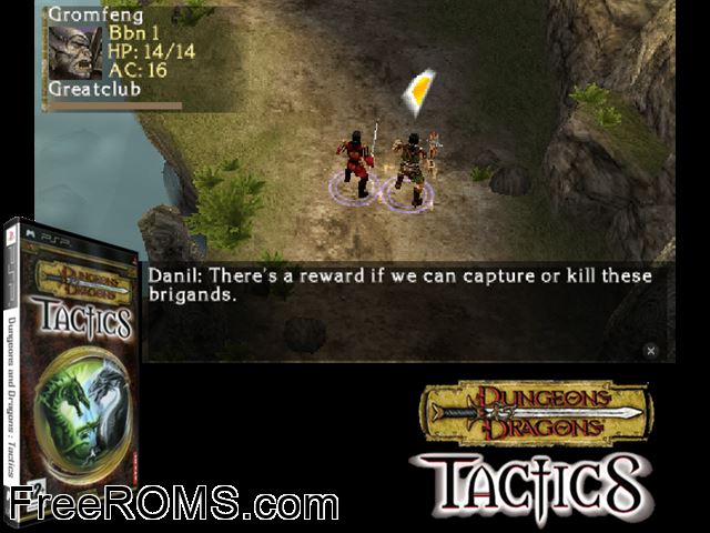 Dungeons and Dragons Tactics (Europe) PSP game showing 3D box cover and gameplay screenshot