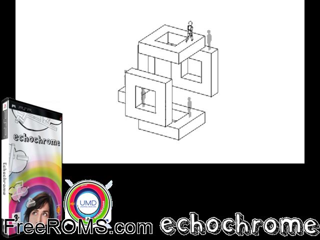 Echochrome (Europe) PSP game showing 3D box cover and gameplay screenshot