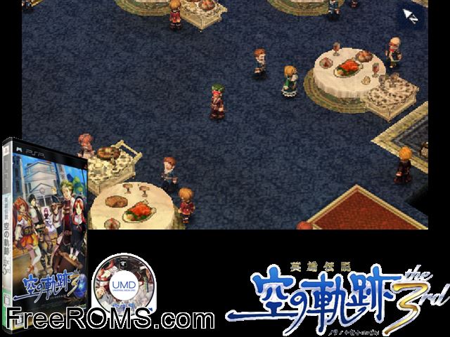 Eiyuu Densetsu - Sora no Kiseki The 3rd (Japan) PSP game showing 3D box cover and gameplay screenshot