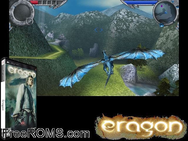 Eragon PSP game showing 3D box cover and gameplay screenshot