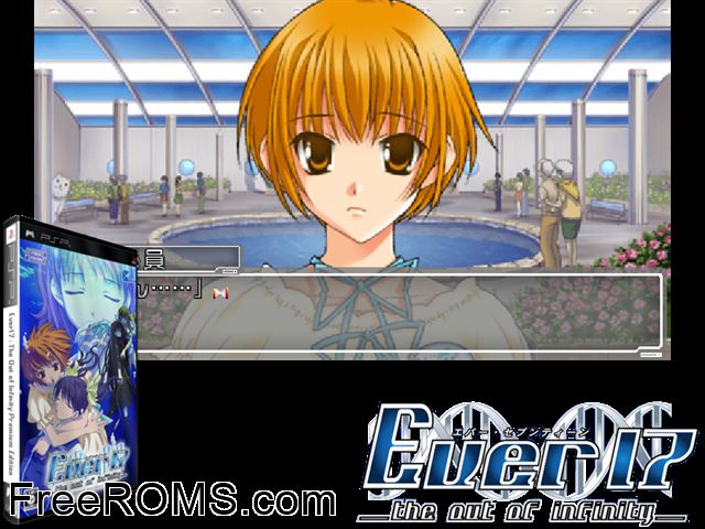 Ever17 - The Out of Infinity Premium Edition (Japan) PSP game showing 3D box cover and gameplay screenshot