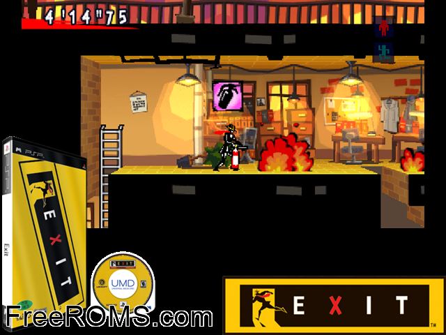 Exit (Korea) PSP game showing 3D box cover and gameplay screenshot