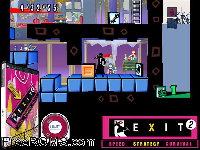 Exit 2 (Europe) PSP game showing 3D box cover and gameplay screenshot