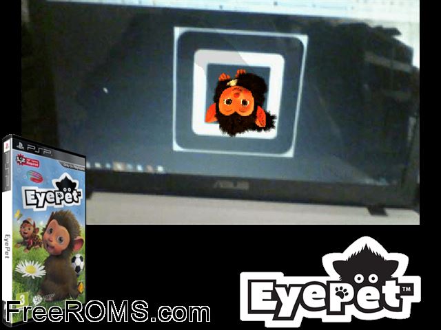 Eyepet Portable (Europe) PSP game showing 3D box cover and gameplay screenshot