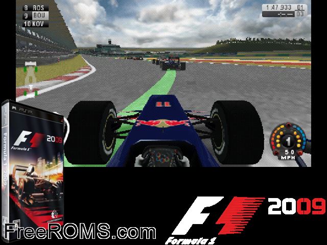 F1 2009 (Japan) PSP game showing 3D box cover and gameplay screenshot