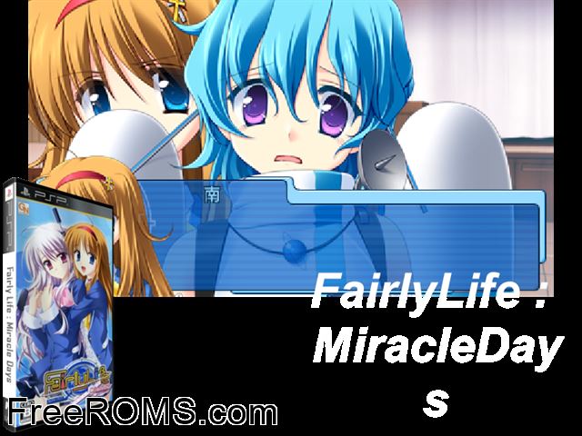 Fairlylife - Miracledays (Japan) PSP game showing 3D box cover and gameplay screenshot
