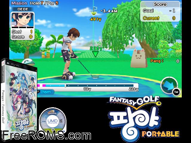 Fantasy Golf Pangya Portable (Korea) PSP game showing 3D box cover and gameplay screenshot