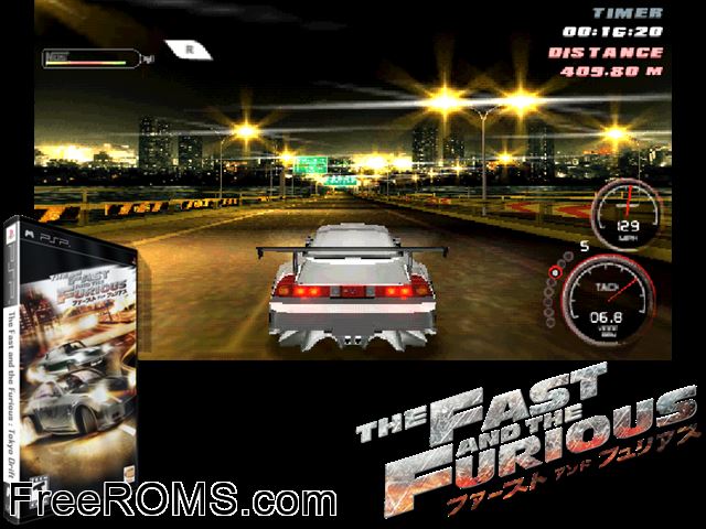 Fast And The Furious, The PSP game showing 3D box cover and gameplay screenshot