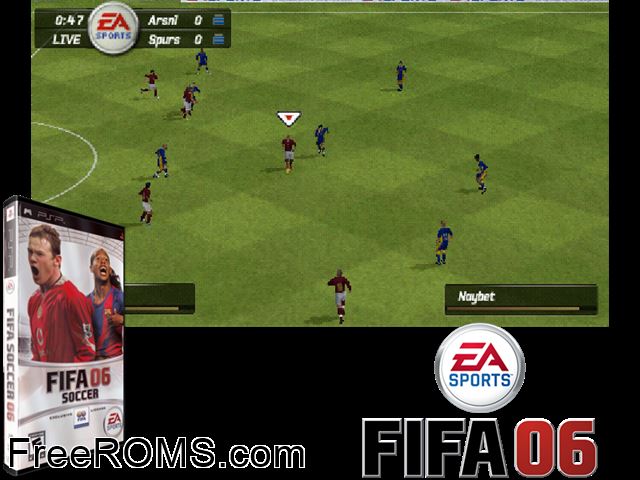 FIFA 06 (Europe) PSP game showing 3D box cover and gameplay screenshot