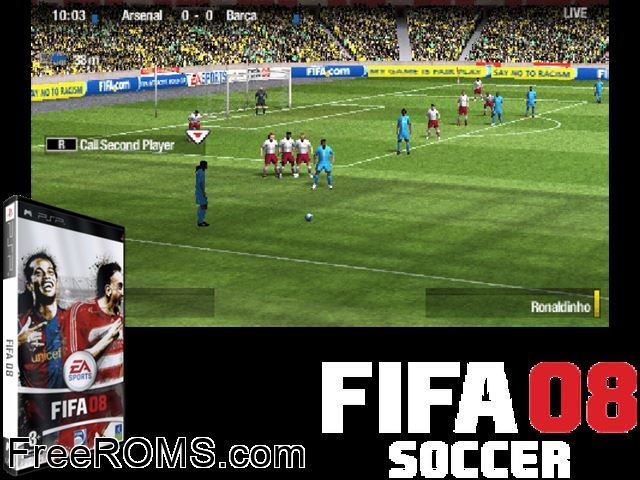 FIFA 08 (France) PSP game showing 3D box cover and gameplay screenshot
