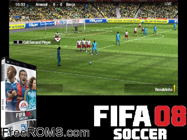 FIFA 08 (Portugal) PSP game showing 3D box cover and gameplay screenshot