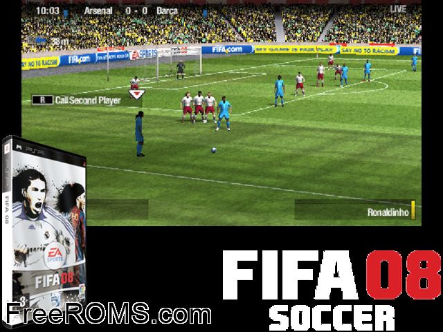 FIFA 08 (Spain) PSP game showing 3D box cover and gameplay screenshot