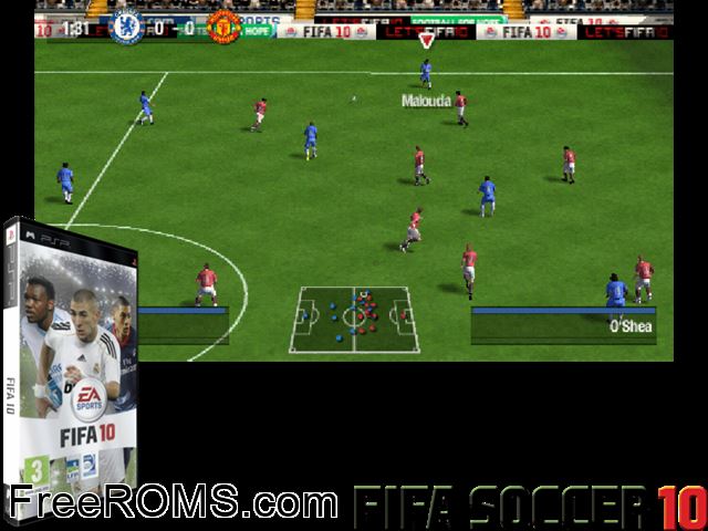 FIFA 10 (France) PSP game showing 3D box cover and gameplay screenshot