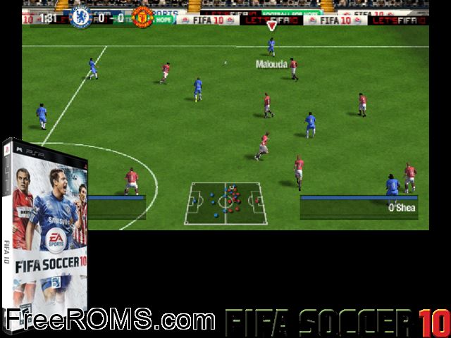 FIFA 10 (Germany) PSP game showing 3D box cover and gameplay screenshot